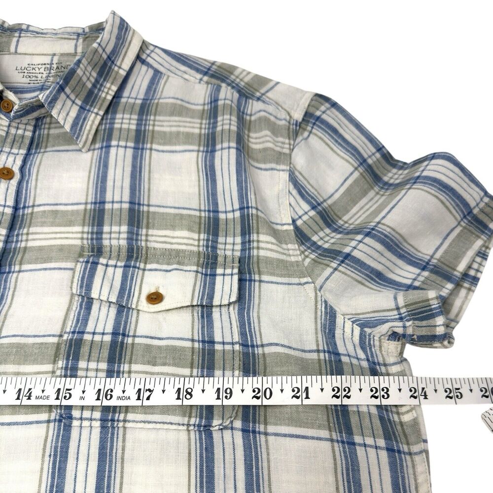 Lucky Brand Men’s Linen Shirt Plaid Short Sleeve Button Up XL - Picture 4 of 13